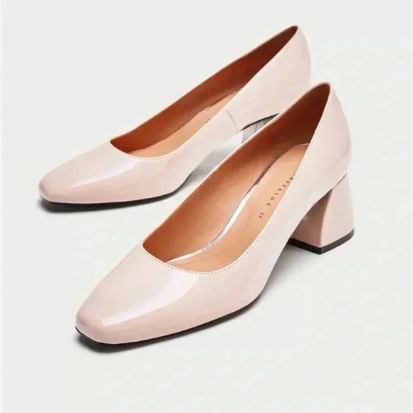 [7.5/38]Zara Trafaluc Blush  Pink Block Heel Court Shoes - Picture 1 of 10